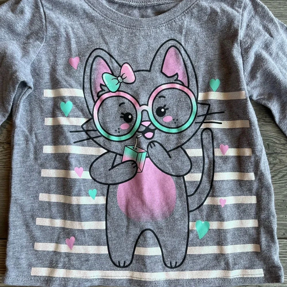 The Children’s Place Toddler Girl Long Sleeve T-Shirt (Cat drinking a juice box)